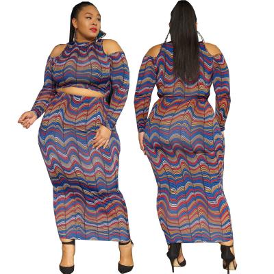 China Viable Plus Size 5XL Print Casual Dress Set Summer Long Sleeve Off Shoulder Hip Dress 2 Piece Set Women Dresses for sale