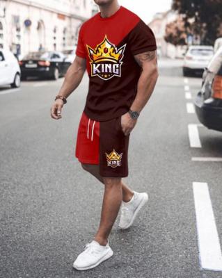 China New Summer QUICK DRY Fashion Men's Casual Short Sleeves 2 Piece Set Print T-shirt+Men's Tracksuits Shorts Cotton Set for sale