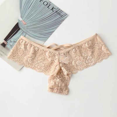 China Antibacterial Lace Panties Thongs With Hollow Women's Underwear Low Waist Sexy Lace T Seamless Pants for sale