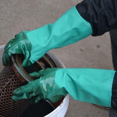 China Best Long Nitrile Chemical Green Rubber Cleaning Glove for sale