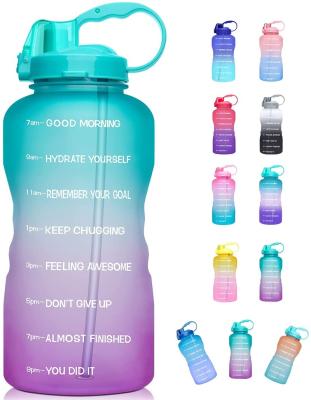 China Large 1 Gallon 128OZ Viable Water Bottle with Time Marker and Motivational Straw - Leak Proof BPA Free Reusable Flip Top Water Bottle for sale