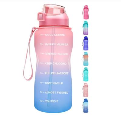 China Large Half Gallon 64oz Sustainable Motivational Water Bottle With Time Marker& Straw Water Daily Ensure You Drink Enough For Fitness for sale