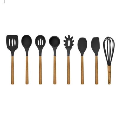 China Sustainable Silicone Cookware Sets 8 PC Easy To Clean Wooden Cooking Utensils Cookware Sets For Nonstick Cookware for sale