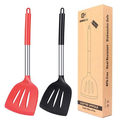 China Solid Non Stick Silicone Kitchen Spatula Turner High Heat Resistant BPA Free Cooking Notched Spatulas for sale