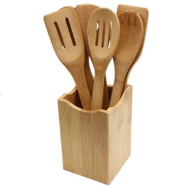 China Sustainable 7 Pcs Bamboo Kitchen Utensil Set With Wooden Rack Bamboo Cookware Set for sale