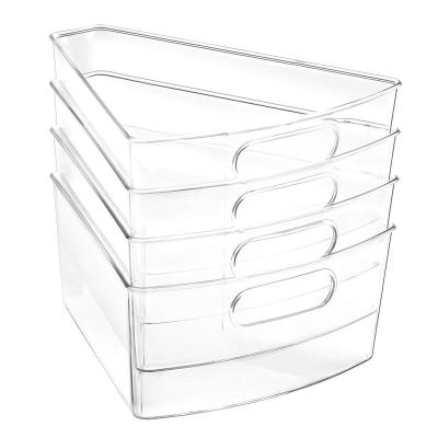 China Sustainable Lazy Susan Organizer Set of 6 Clear Transparent Plastic Corner Buffet Storage Bins for sale