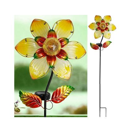 China Handcrafted High Quality Metal Flower Solar Stakes with Glass Ball Light Garden Decoration for sale