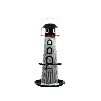 China Wild Viable Solar Lighthouse Finch Bird Feeder Hanging Metal Bird Seed Feeder Garden Yard Decoration for sale