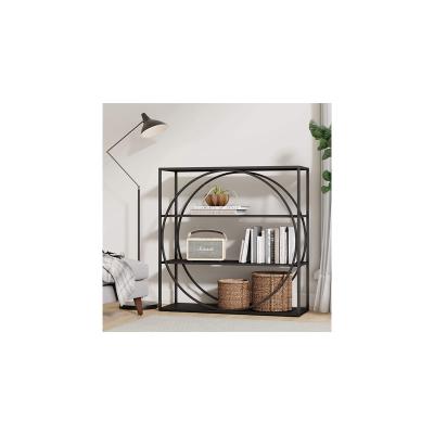 China Modern Durable Material 4 - Bookshelves Bookcase Indoor Plant Rack With A Circle Or Geometric Design Iron Frame Black for sale