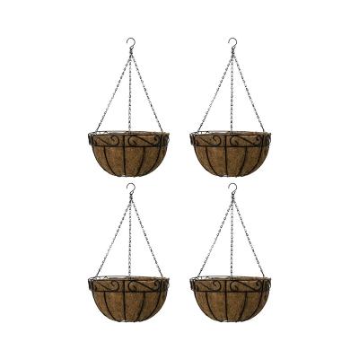 China Hanging Planter Basket Flower Pot Basket Cocos Coir Coating Durable Metal Material For Indoor Outdoor Garden Decor for sale