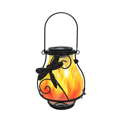 China Romantic Hanging Candlelight Metal Dragonfly Lamp Solar Powered Lantern For Indoor Outdoor Use Garden Decoration Lantern for sale