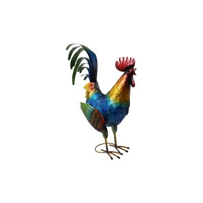 China Country Rooster Handcrafted Art Sculpture Detailed With Vibrant Colors Metal Rustic For Home Decoration for sale