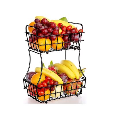 China Detachable Fruit Basket 2-Tier Metal Wire Fruit Bowl Bread Baskets Detachable Fruit Holder Kitchen Storage Baskets Stand for sale