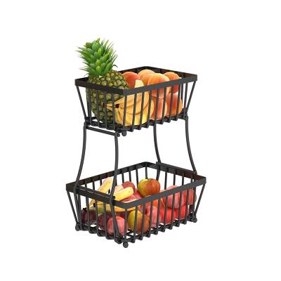 China 2 Tier Metal Wire Fruit Storage Basket Sustainable Countertop For Kitchen Bread Fruit Basket Bowl Vegetable Rack Detachable for sale