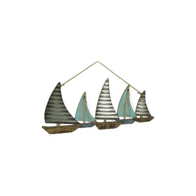 China Wooden Handcrafted Blue Sailboats Decor Window Frame Wall Coastal Decor 5 for Home Decorations for sale