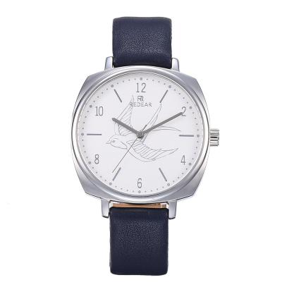 China Auto Date In Running Premium Quality Minimalist Square Dial Navy Blue Leather Ladies Watches Sale for sale