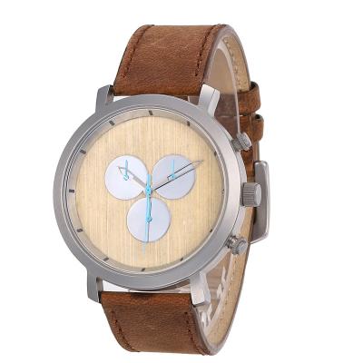 China Automatic Date Three Eyes Function Blue Hands Simple Alloy Watch With Leather Band for sale