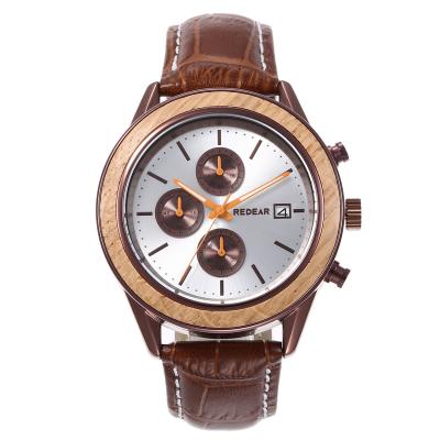 China High Quality Wood Automatic Date Small Three Eye Stainless Bamboo Eyes Quartz Wrist Watches For Men for sale