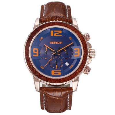 China Custom Logo Chronograph Mens Wrist Watch Alloy And Quartz Wood Watch for sale