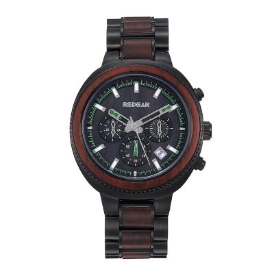 China Chronograph Accept Customized Stainless Steel And Wood Watch Multifunctional Luxury Quartz Wrist Watch for sale