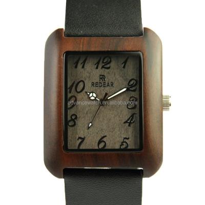 China High Quality Day/Date Big Dial Watches Square Leather Band Imitate Bamboo Wood Watches for sale