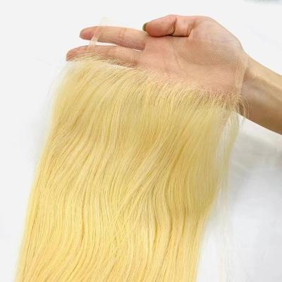 China Straight 613 Brazilian Raw Straight Virgin Human Hair 4x4 Lace Closure Transparent Swiss Pre Plucked Thin Lace Front Closure Small Knots for sale