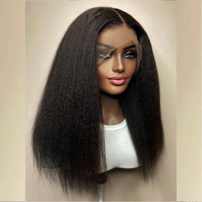 China 100% Density Yaki 150% Virgin Human Hair Lace Front Wigs Brazilian Transparent Swiss Curly Yaki Straight Lace Wigs For Black Women for sale