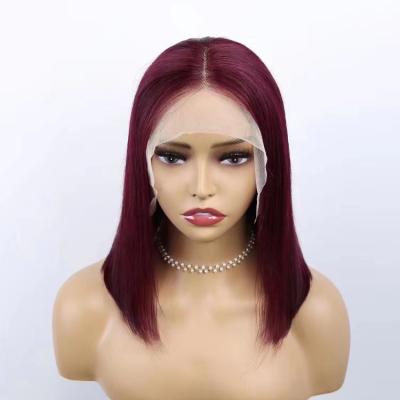 China Wholesale Burgundy 99J Hair Color Bob Wigs Pre-Plucked 13x4 Virgin Brazilian Lace Hair Wigs Transparent Brown Swiss Lace Frontal for sale