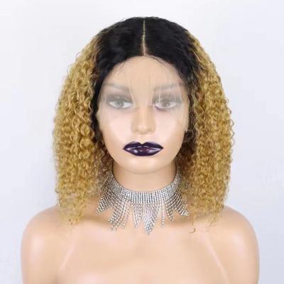 China Brazilian Virgin Hair Full Lace Front Wigs Kinky Curly OT1B/27# Ombre Jerry Curl Cheap 13x1T Part Lace Wigs For Black Women for sale