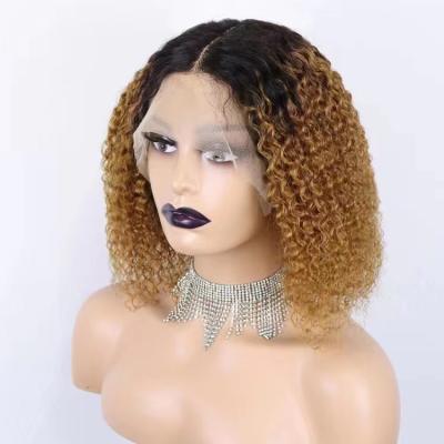 China Curly Curly Lace Front Wigs For Black Women 30# 13x1 T Color Part Remy One Donor Peruvian Ombre Brazilian Virgin Hair Kinky Curly Wigs for sale