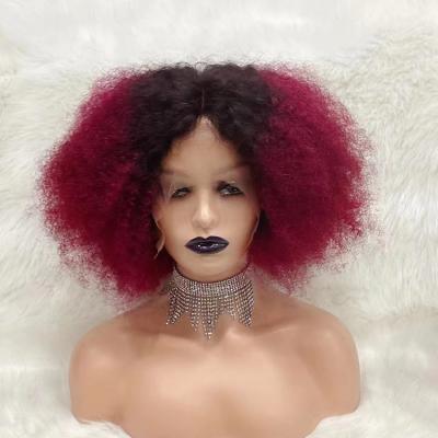 China Afro Kinky Curly 100 Virgin Brazilian Hair Burgundy Curl Lace Front Wigs 13x4x1 T Lace Frontal Wigs 99J Closure For Black Women for sale