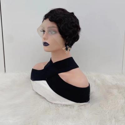 China 13*1 Front Wig BEHAIR Colored 100% Lace Wigs 13x1 T Hair Short Front Side Part Virgin Peruvian Pixie Cut Finger Wave Wigs For Black Woman for sale