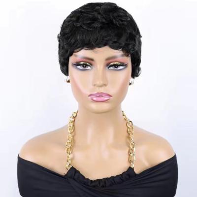 China BEHAIR Other Cheap Short Curly Virgin Mink Brazilian Remy Hair Full Wigs Machine Made Pixie Cut None Lace Wigs For Black Women for sale