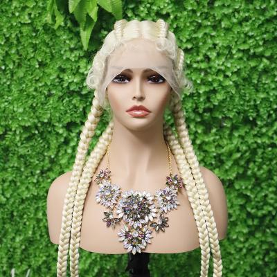 China Wholesale Natural Wave Synthetic Hair African Braided Wigs Wigs Long 32 Inches Lace Front Hair Wig Braids Blonde Color For Black Women for sale