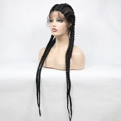 China Swiss Lace Factory Price Hot Sale Wholesale Braided Lace Wigs Vendors Braided Wigs Synthetic Hair 4 Box Braids Wigs For Black Women for sale