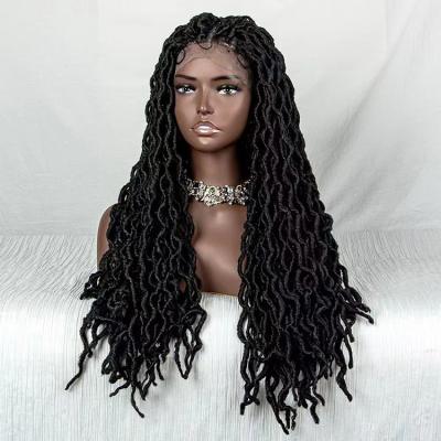 China Swiss Lace 9x6 Lace Front Synthetic Hair Box Braids Wigs Bleached Long African Braided Knots Synthetic Lace Front Wigs For Black Woman for sale