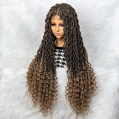 China Swiss Lace BEAHIR Ombre Color Synthetic Lace Front Wigs Micro Butterfly Curls Style Braided Box Braids Lace Up Synthetic Wigs For Black Woman for sale