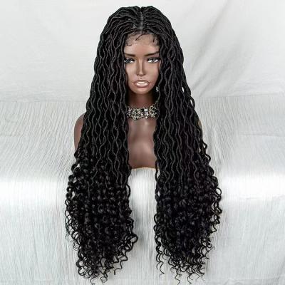 China BEHAIR Swiss Lace Hot Selling Synthetic Hair Cornrow Curl Wigs Pre-Plucked High Quality Lace Front Braided Box Braids Wigs For Black Woman for sale