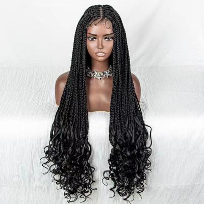 China BEHAIR African Swiss Lace Headband Box Braided Full Cornrow Wigs Long Length Synthetic Hair Knotless Braided Lace Wigs For Black Women for sale