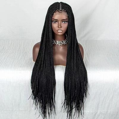 China BEHAIR Synthetic Hair Wigs Cornrow Swiss Cornrow Box Braid Wigs Wig Tresse 34 Inches Long Knotless Box Braided Lace Wigs For Black Women for sale