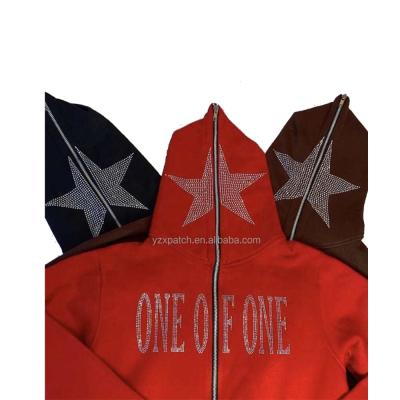 China Washable and durable custom sparkle rhinestone hoodie bling iron on patterns rhinestone iron on transfers full zipper hoodie for sale