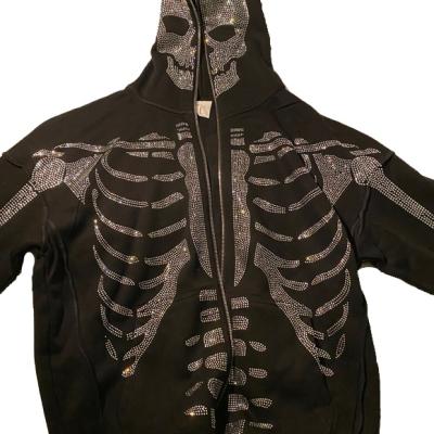 China Custom Thick Black Rhinestone 360gsm Terry Skeleton Full Zip Fabric Nickel Free Mens Hoodies for sale