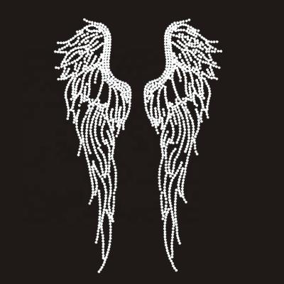 China Wholesale Custom Bling Nickel Free Angel Wings Iron On Rhinestone Transfer Design For T Shirts for sale