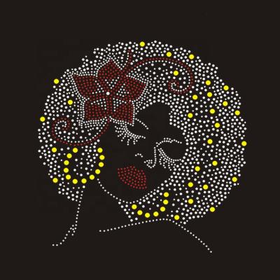 China Custom Bling Afro Girl Nickel Free Iron On Transfer Rhinestone Design Wholesale For T-Shirts And Hoodies for sale