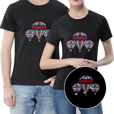 China Unisex Flatback Black Round Neck 100% Custom Bling Rhinestone T-Shirts For Men And Women for sale