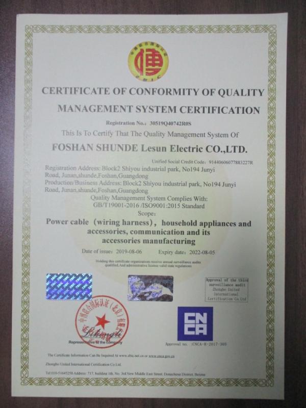 ISO9001 - FOSHAN SHUNDE LESUN ELECTRIC CO.,LTD