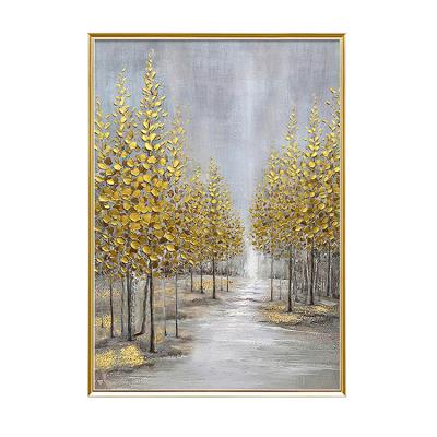 China Modern Abstract Golden Colorful Tree Landscape Oil Painting Handmade Painting High Skills Painter Team Directly Supply High Quality for sale