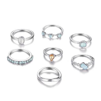 China Water Drop Rings Fashionable Cold Wind Rhinestone Ring Creative Inlaid Finger Combination 7 Sets for sale