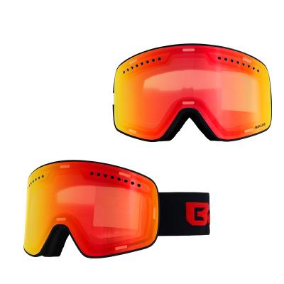 China 2021 Latest Design Impact-resistance Sight PC Winter UV400 High Quality Red Lens Fogproof Magnetic Snowboard Ski Goggles For Adult for sale