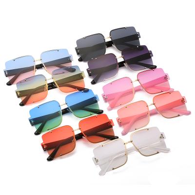 China Fashion Retro Big Sunglasses Half Frame Metal Frame Sunglasses Personality Rivet Sunglasses Fade Color Glass Marine Lenses for sale